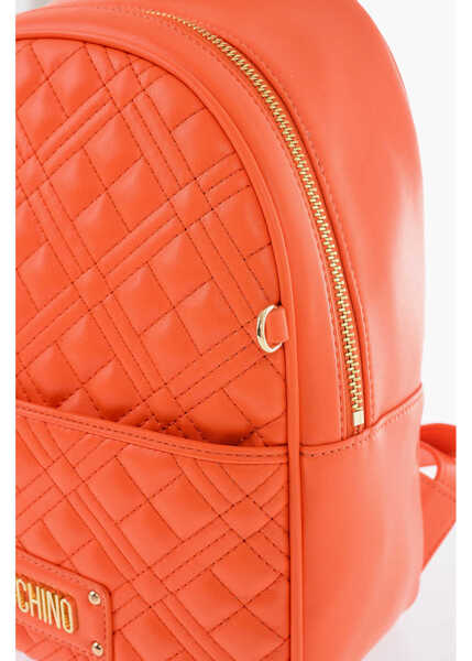 Rucsacuri Moschino Love Quilted Faux Leather Backpack With Matched Pouch Orange Femei (BM 9787517) 4