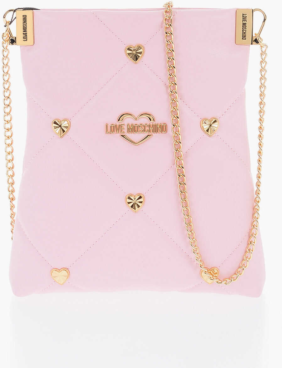 Moschino Love Faux Leather Crossbody Bag With All-Over Golder Hearts Pink
