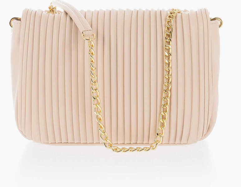 Genti de umar Moschino Love Pleated Faux Leather Shoulder Bag With Golden Chain Beige Femei (BM 9788990) 2