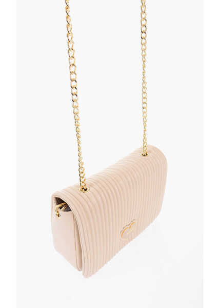 Genti de umar Moschino Love Pleated Faux Leather Shoulder Bag With Golden Chain Beige Femei (BM 9788990) 3