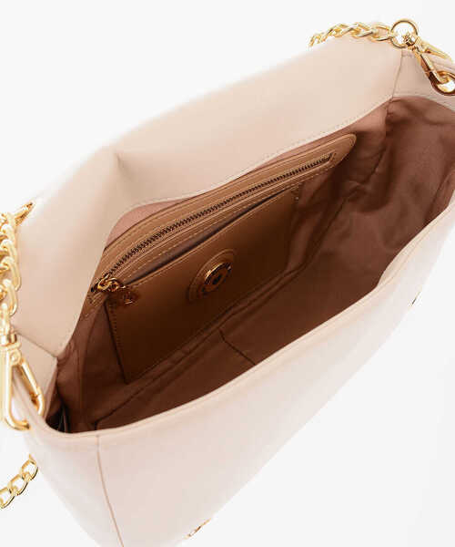 Genti de umar Moschino Love Pleated Faux Leather Shoulder Bag With Golden Chain Beige Femei (BM 9788990) 4