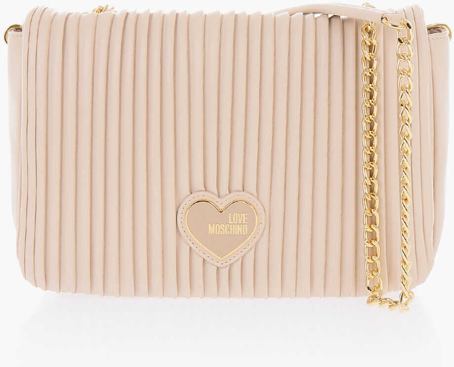 Genti de umar Moschino Love Pleated Faux Leather Shoulder Bag With Golden Chain Beige Femei (BM 9788990) 1