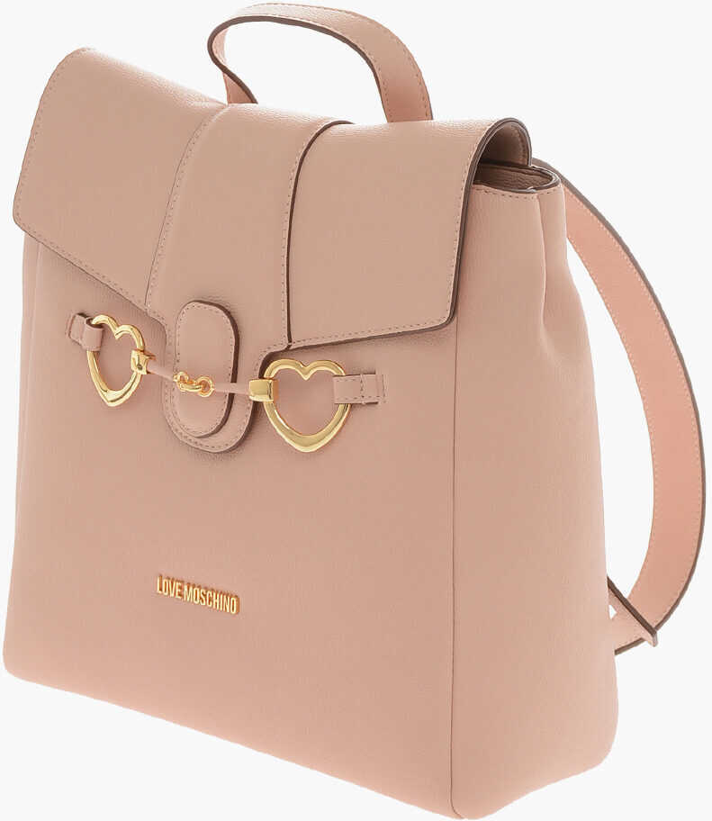 Rucsacuri Moschino Love Faux Leather Backpack With Heart-Shaped Clamps Pink Femei (BM 9789005) 3