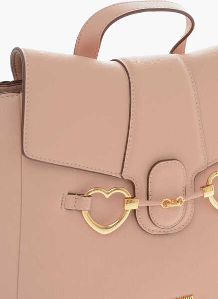 Rucsacuri Moschino Love Faux Leather Backpack With Heart-Shaped Clamps Pink Femei (BM 9789005) 4