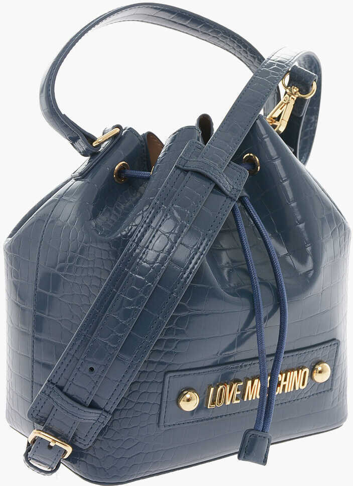 Genti de mana Moschino Love Faux Leather Crocodile Effect Bucket Bag With Embossed Blue Femei (BM 9789065) 3