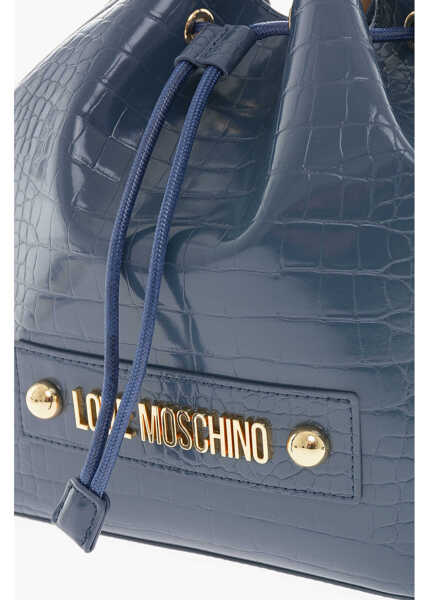 Genti de mana Moschino Love Faux Leather Crocodile Effect Bucket Bag With Embossed Blue Femei (BM 9789065) 4