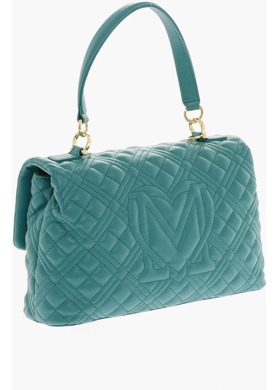 Genti de mana Moschino Love Faux Leather Quilted Bag With Magnetic Closure Green Femei (BM 9789077) 2