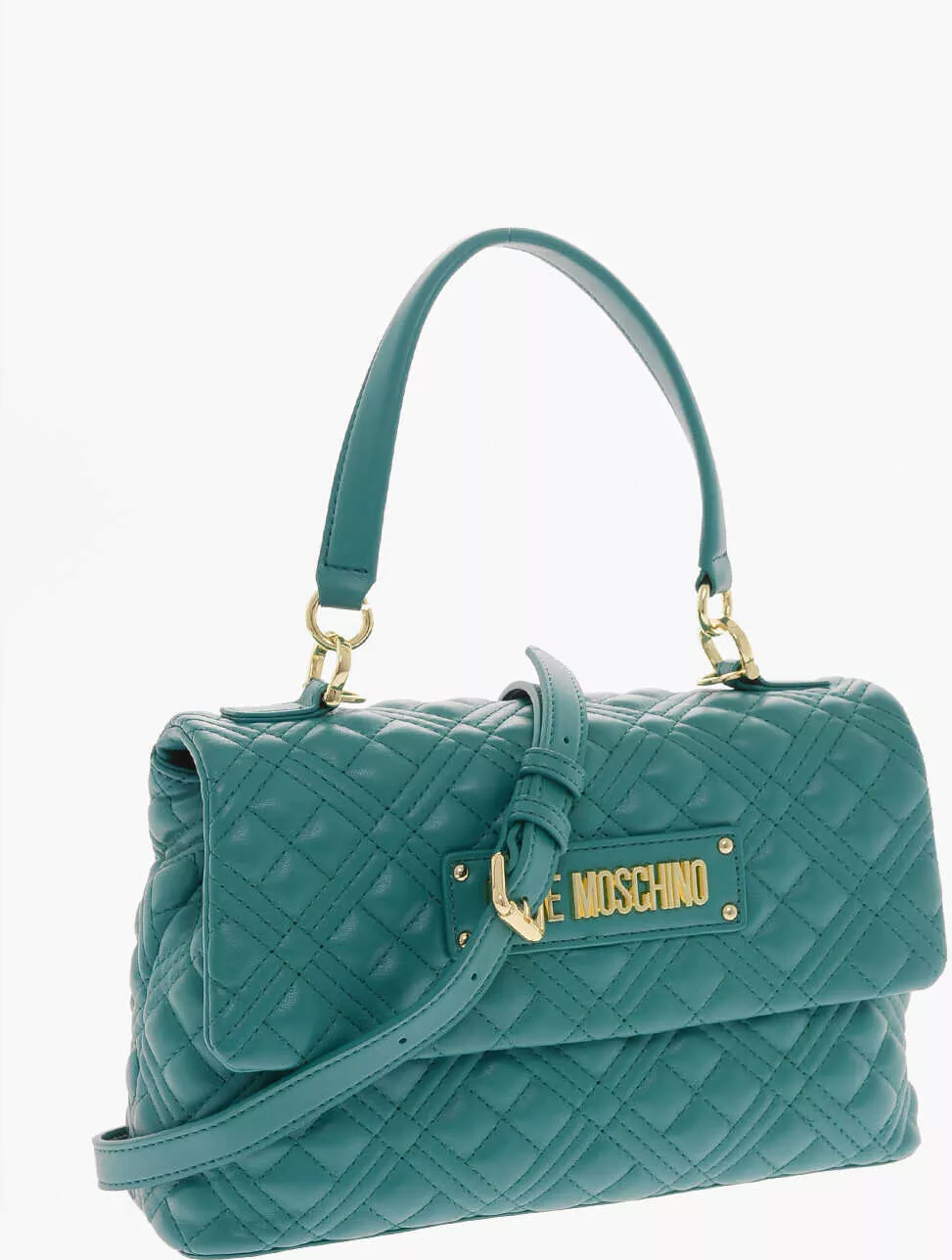 Genti de mana Moschino Love Faux Leather Quilted Bag With Magnetic Closure Green Femei (BM 9789077) 3