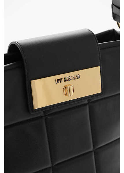 Genti tip postas Moschino Love Quilted Faux Leather Shoulder Bag With Turn Lock Closur Black Femei (BM 9789083) 4