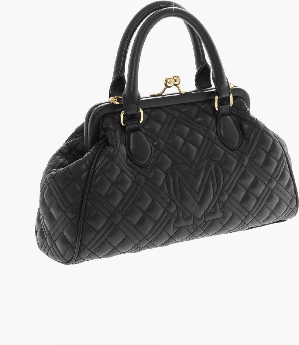 Genti de mana Moschino Love Quilted Faux Leather Bowler Bag Black Femei (BM 9789086) 2