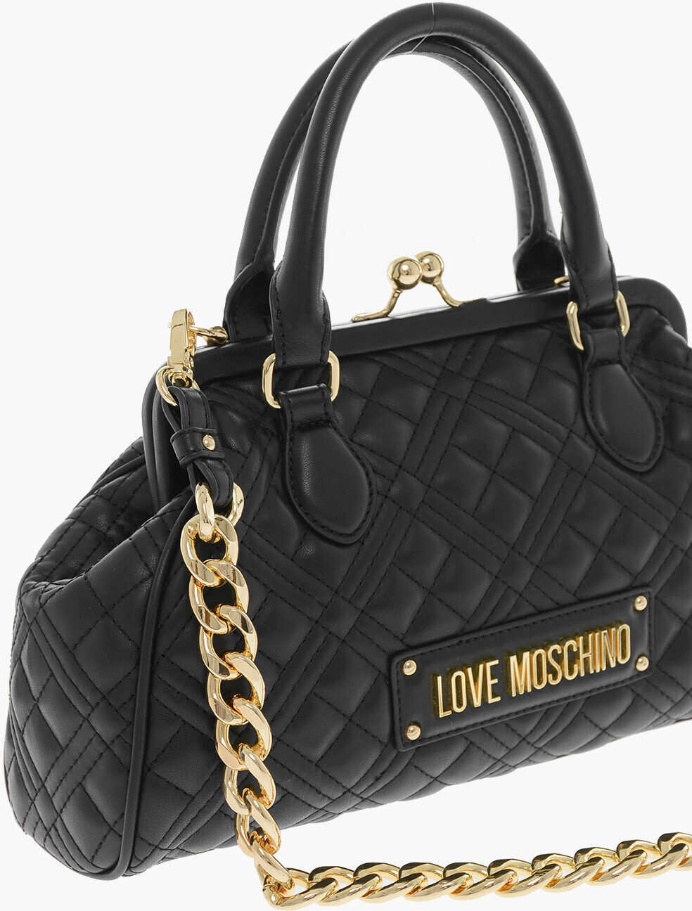 Genti de mana Moschino Love Quilted Faux Leather Bowler Bag Black Femei (BM 9789086) 4