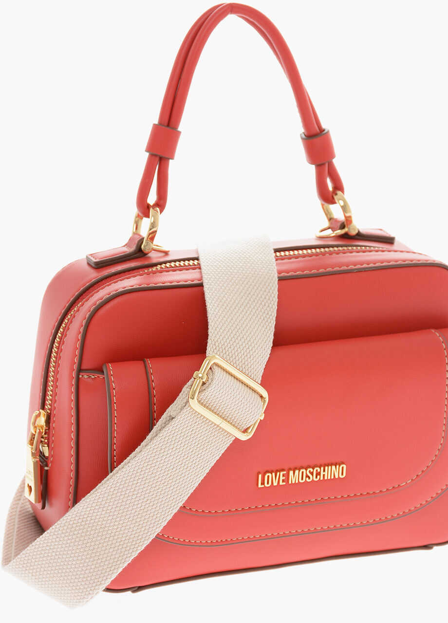 Genti de mana Moschino Love Faux Leather Handbag With Visible Stitching Red Femei (BM 9789101) 3
