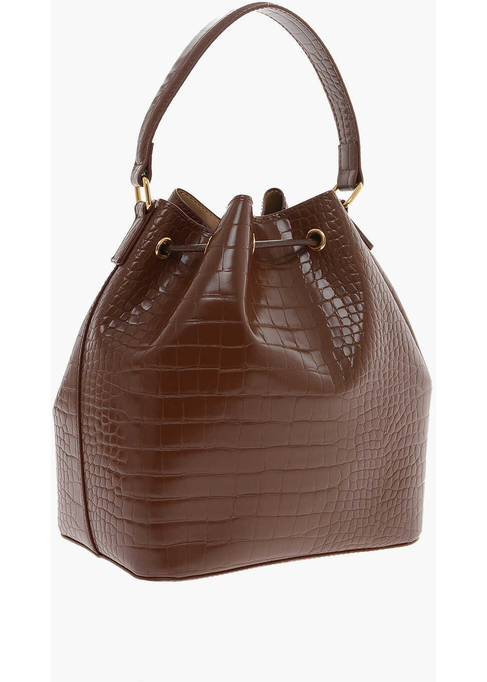 Genti de mana Moschino Love Crocodile Effect Faux Leather Bucket Bag With Maxi Logo Brown Femei (BM 9789587) 2