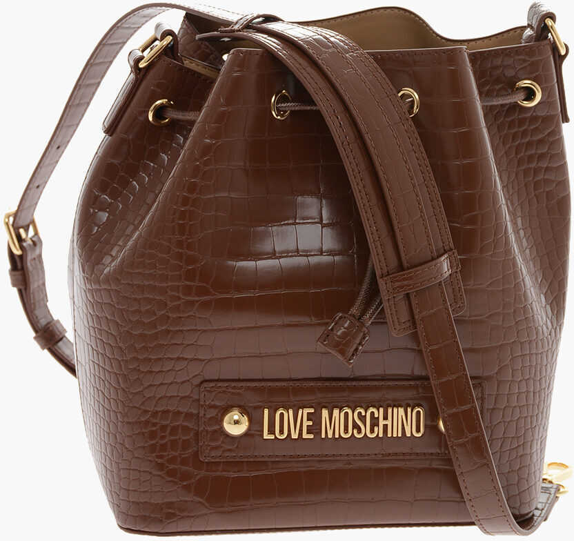 Genti de mana Moschino Love Crocodile Effect Faux Leather Bucket Bag With Maxi Logo Brown Femei (BM 9789587) 3