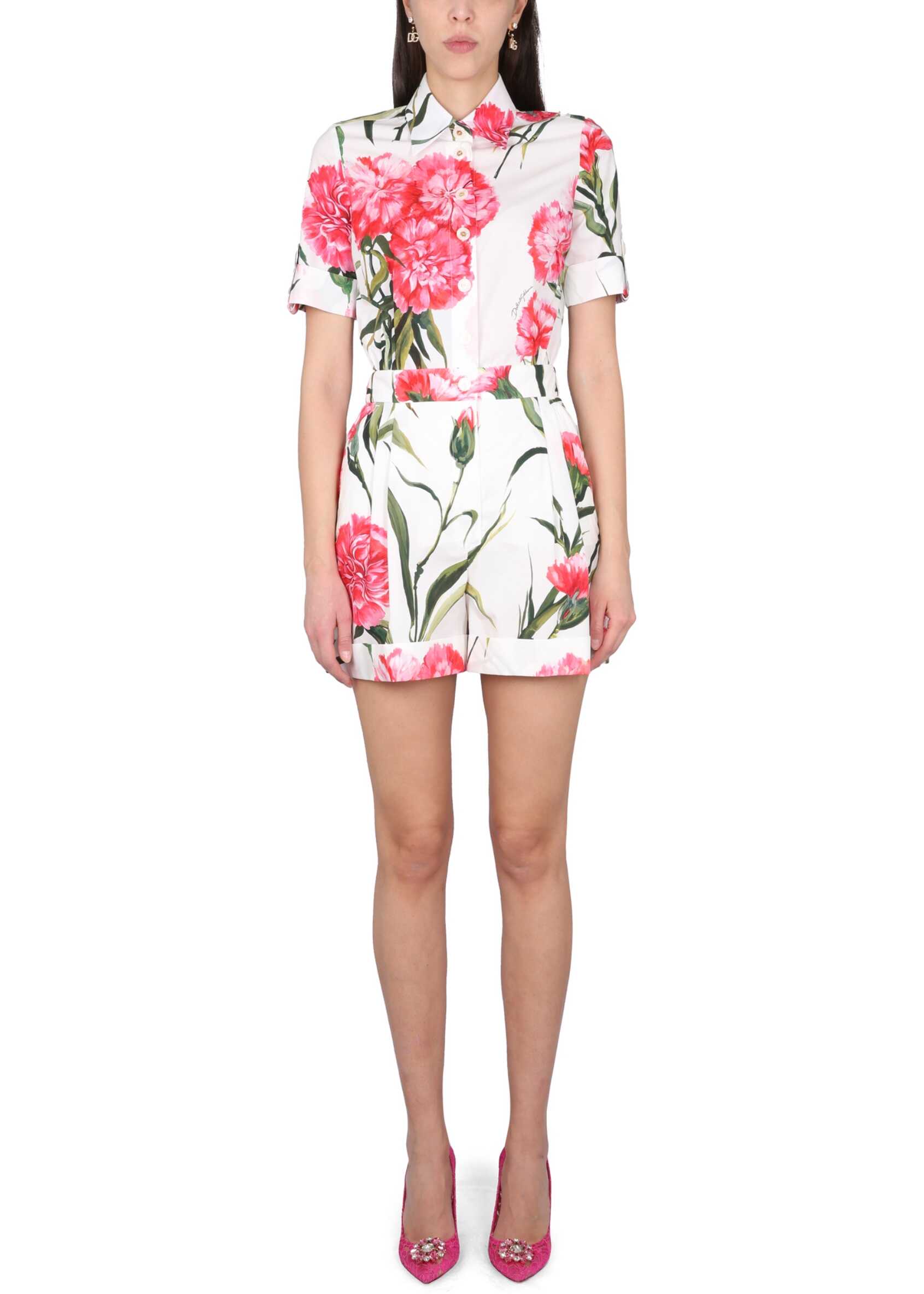 Dolce & Gabbana Short Jumpsuit With Carnation Print MULTICOLOUR