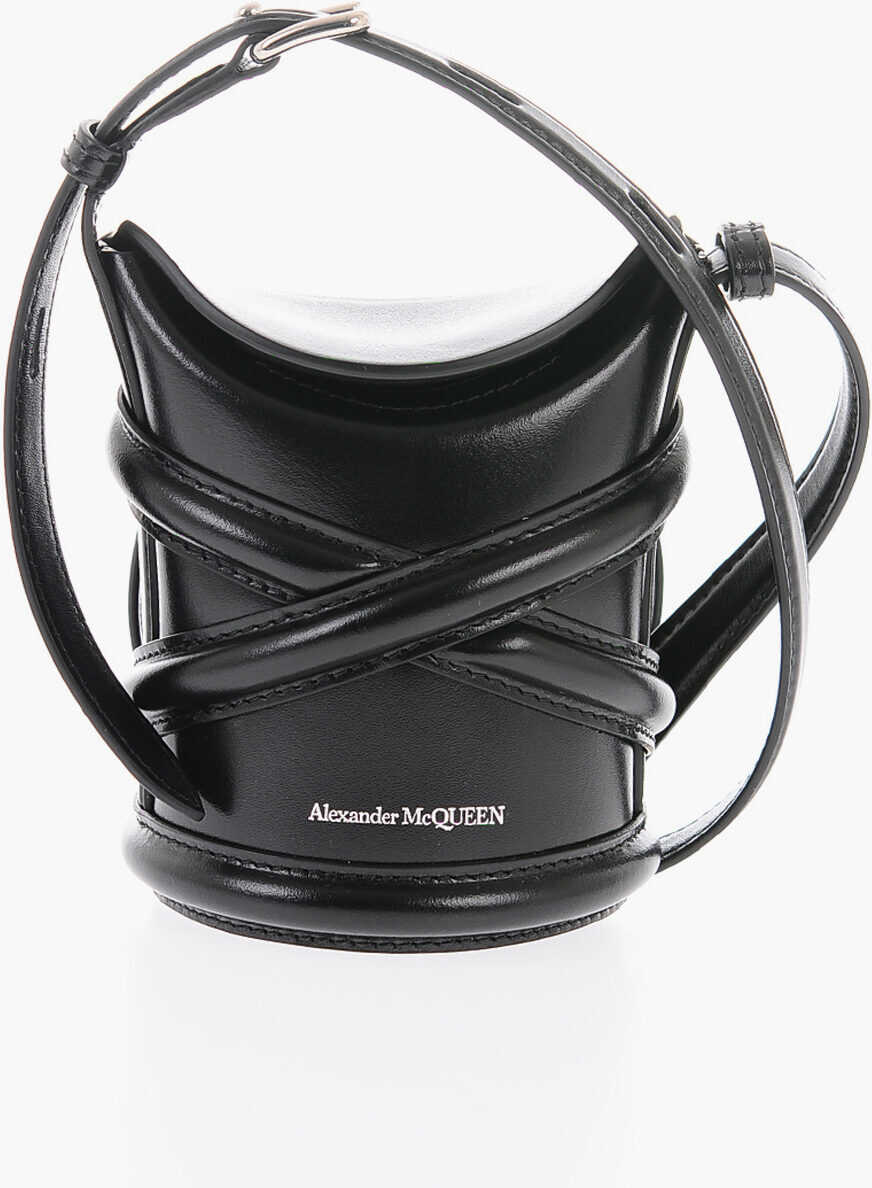 Alexander McQueen Leather The Curve Crossbody Mini Bag With Logo Black