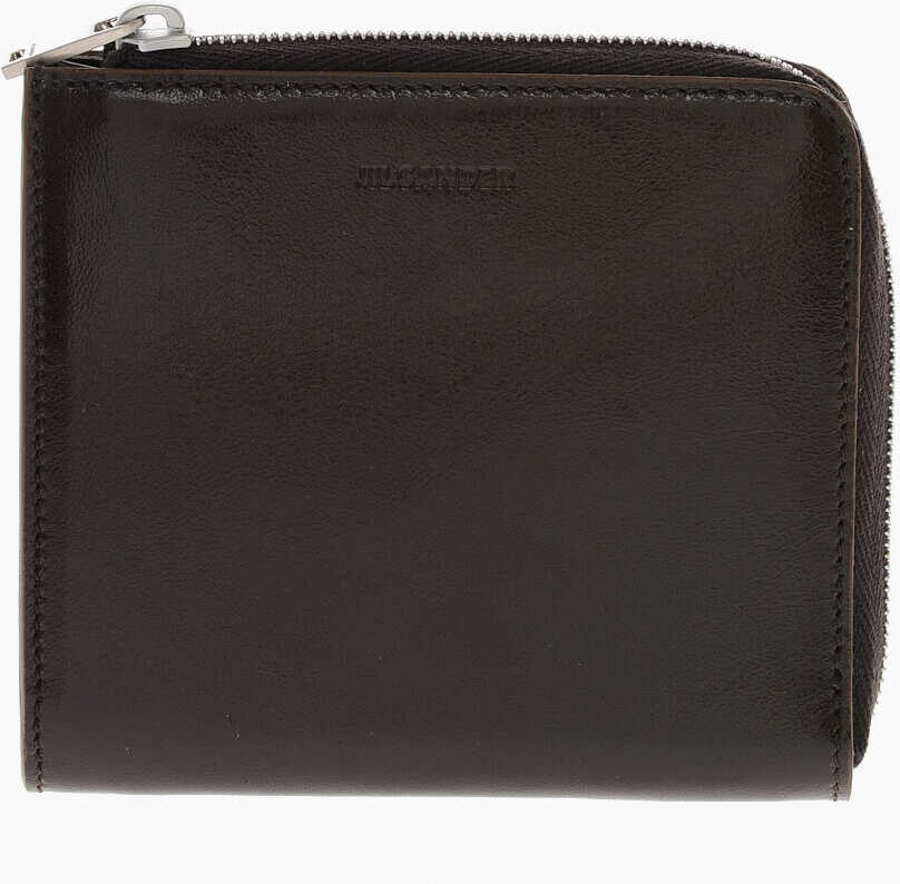 Jil Sander Leather Card Holder With Zip Closure Brown