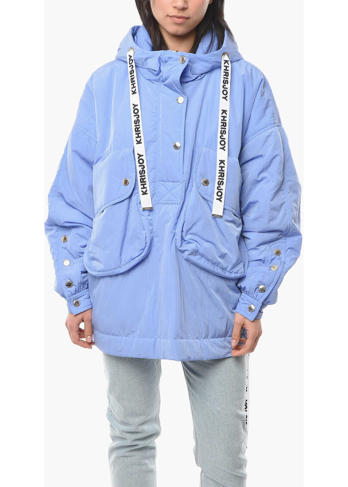 KhrisJoy Oversized Padded Puffer With Maxi Front Pocket And Logoed Dr Light Blue