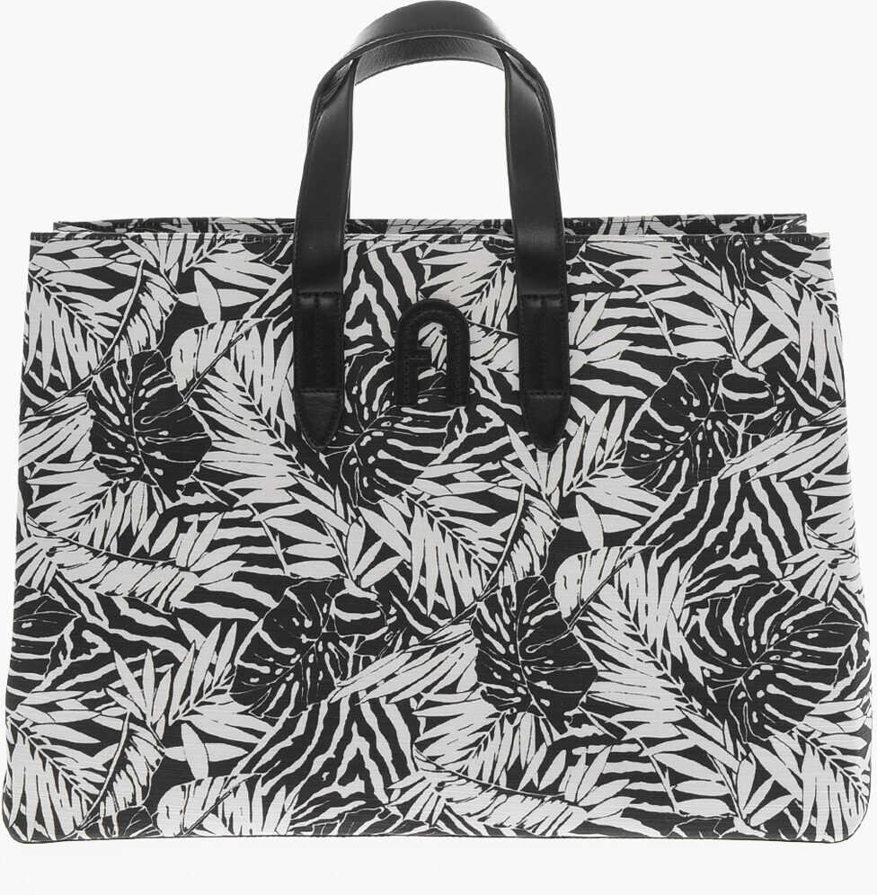 Furla Floral-Printed Kenzia Tote Bag With Leather Detailing Black