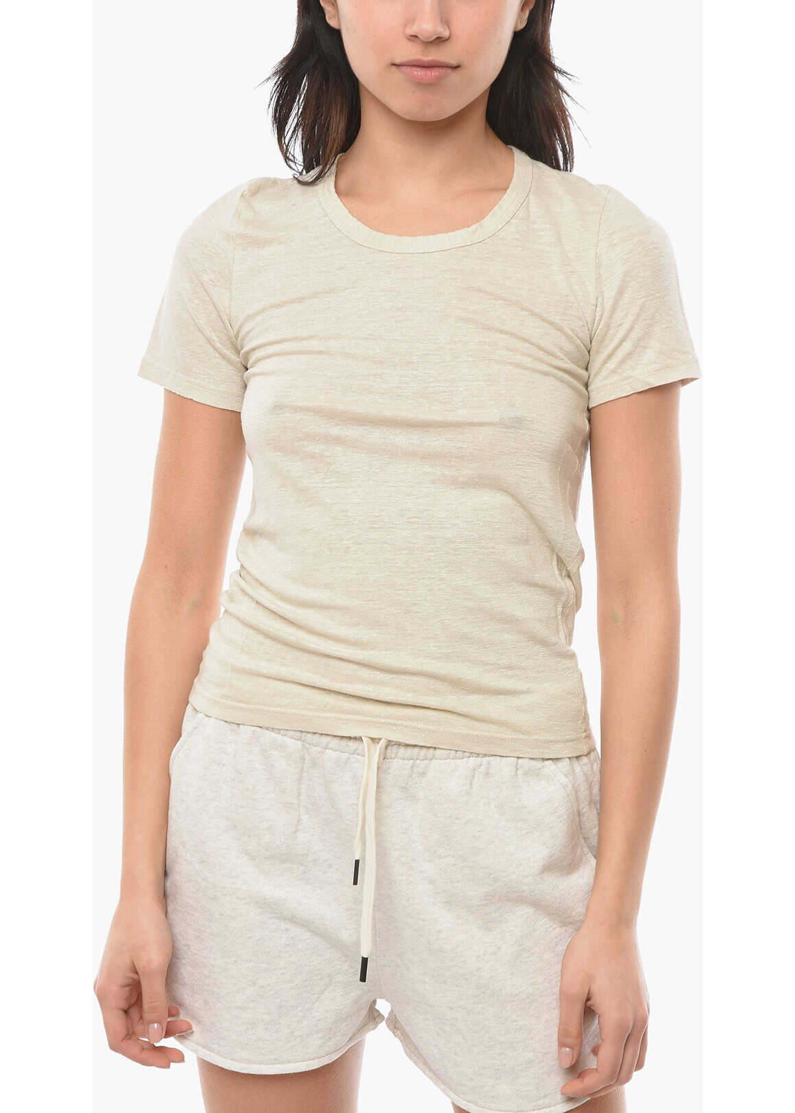 Isabel Marant Etoile Linen Kiliann T-Shirt With Wide Round-Neck Beige