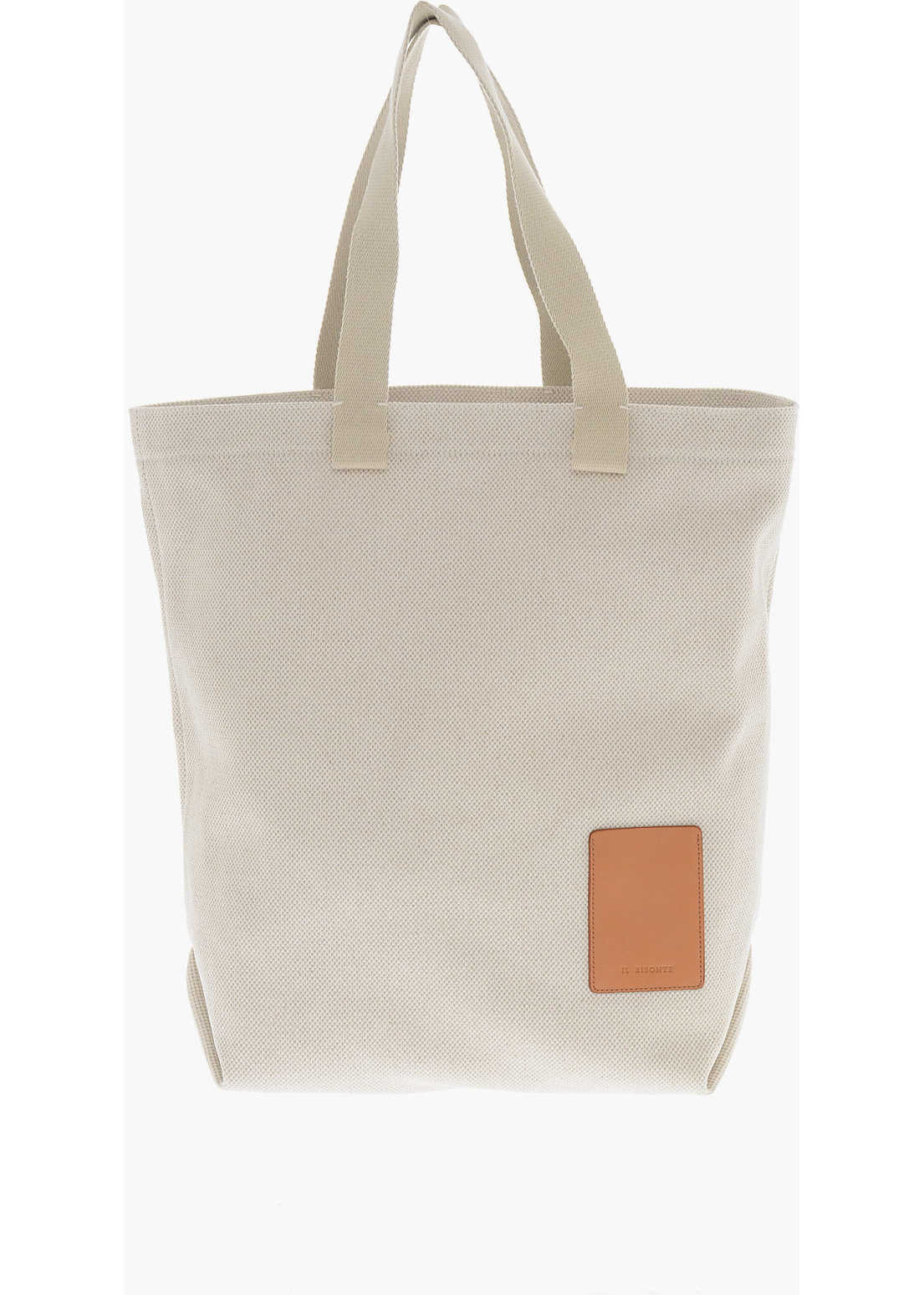 IL BISONTE Canvas Robur Tote Bag With Leather Details Beige