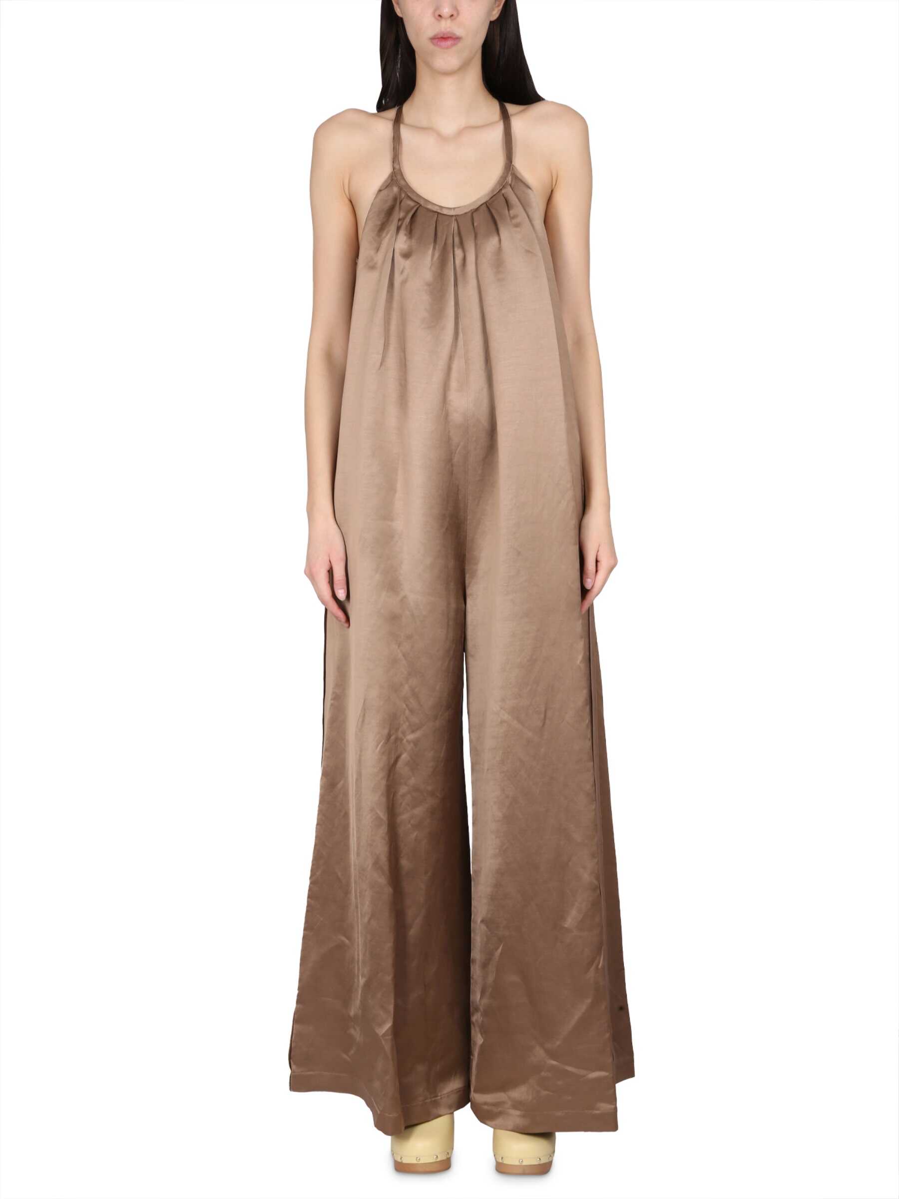 ALYSI Wide Satin Jumpsuit BROWN