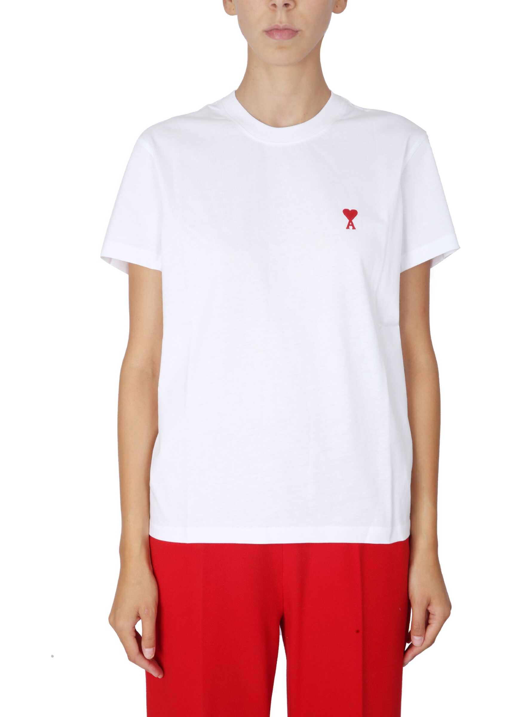 AMI Paris T-Shirt With Logo Embroidery WHITE