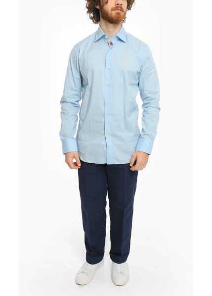 Camasi casual Alessandro Gherardi Cotton Blend Spread Collar Shirt Light Blue Barbati (BM 9814079) 4