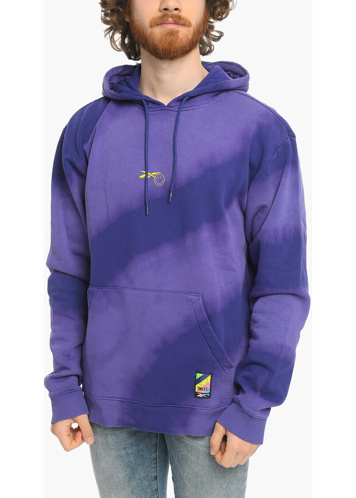 Reebok Smiley Acid Wash Effect Hoodie Violet