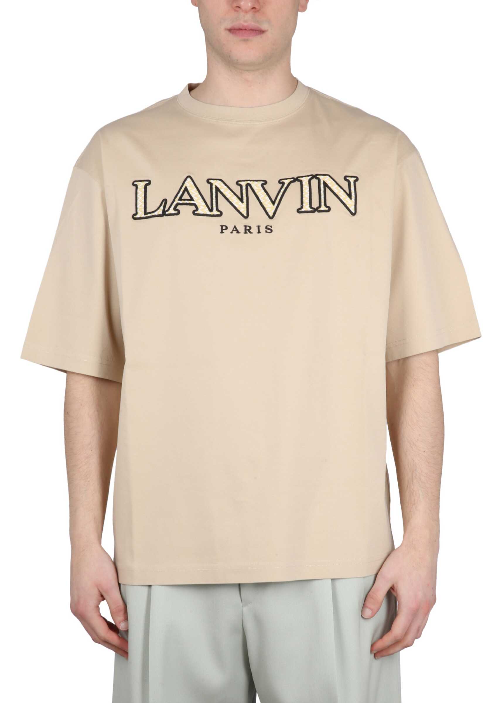 Lanvin T-Shirt With Logo Embroidery BEIGE