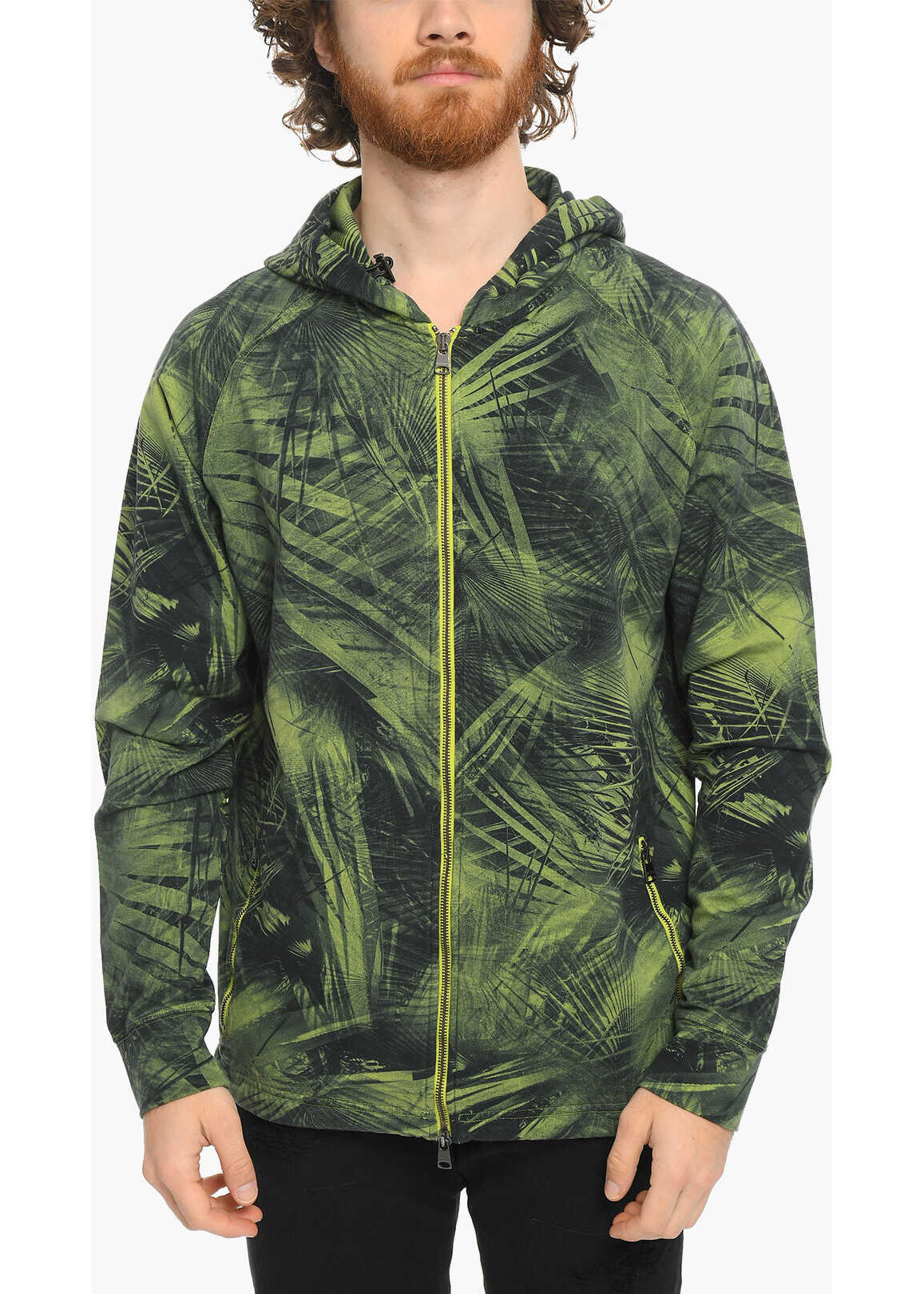 Woolrich All-Over Pat Motif Hoodie With Zip Closure Military Green