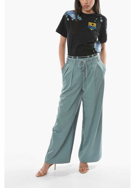 Pantaloni office ANDERSSON BELL Double Pleated Karen Wide Pants With Braided Pants Blue Femei (BM 9816818) 4