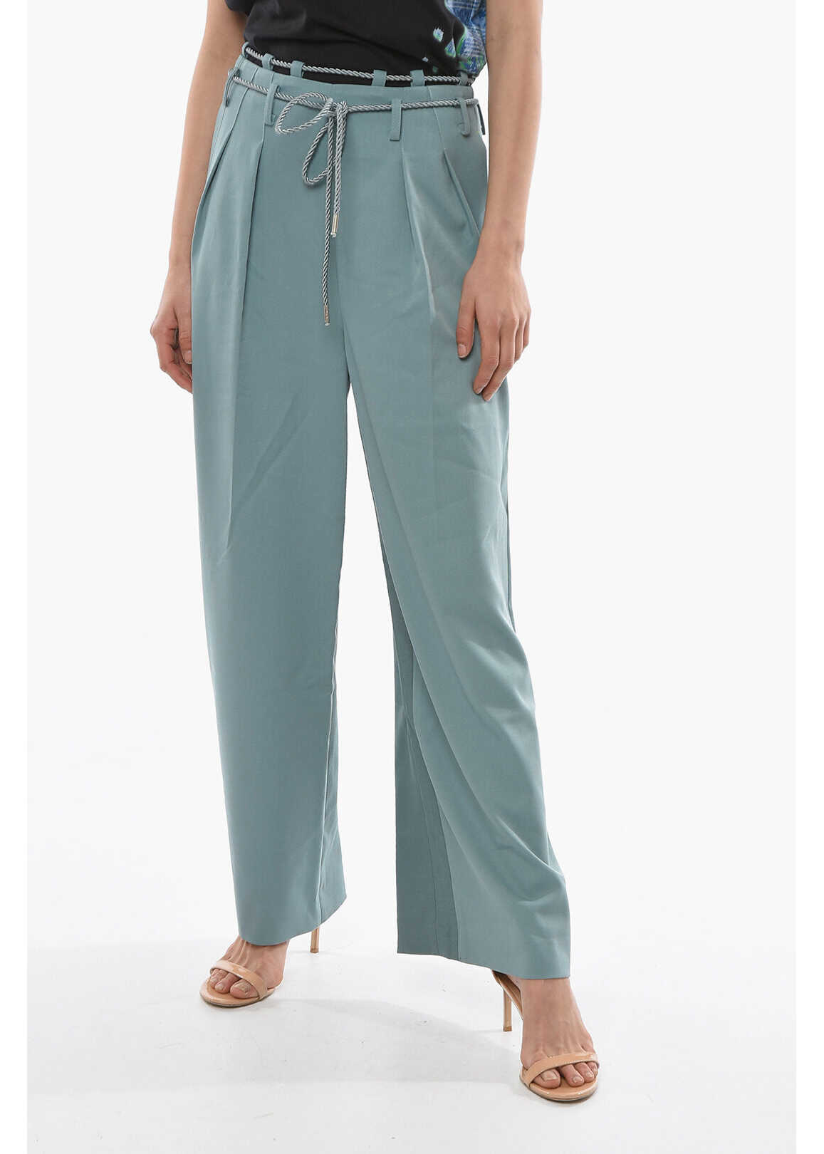 ANDERSSON BELL Double Pleated Karen Wide Pants With Braided Pants Blue