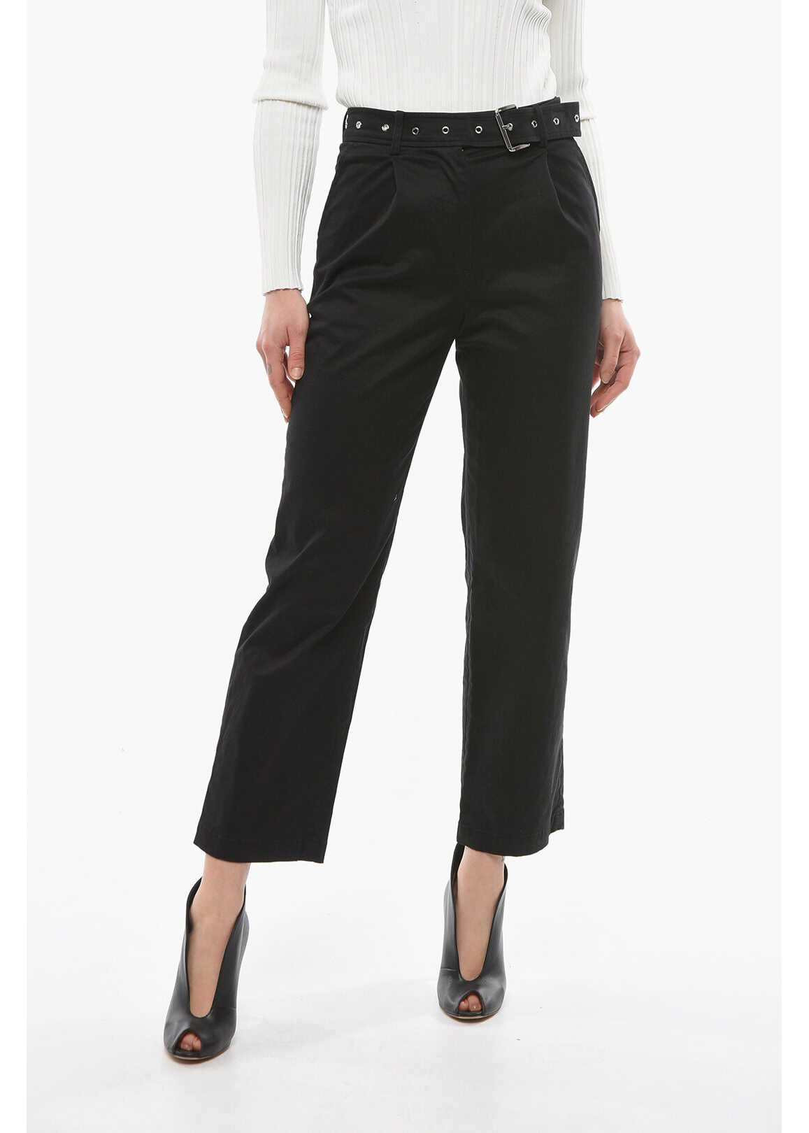 Michael Kors 4 Pocket Straight Fit Stretch Cotton Pants With Fabric Belt Black