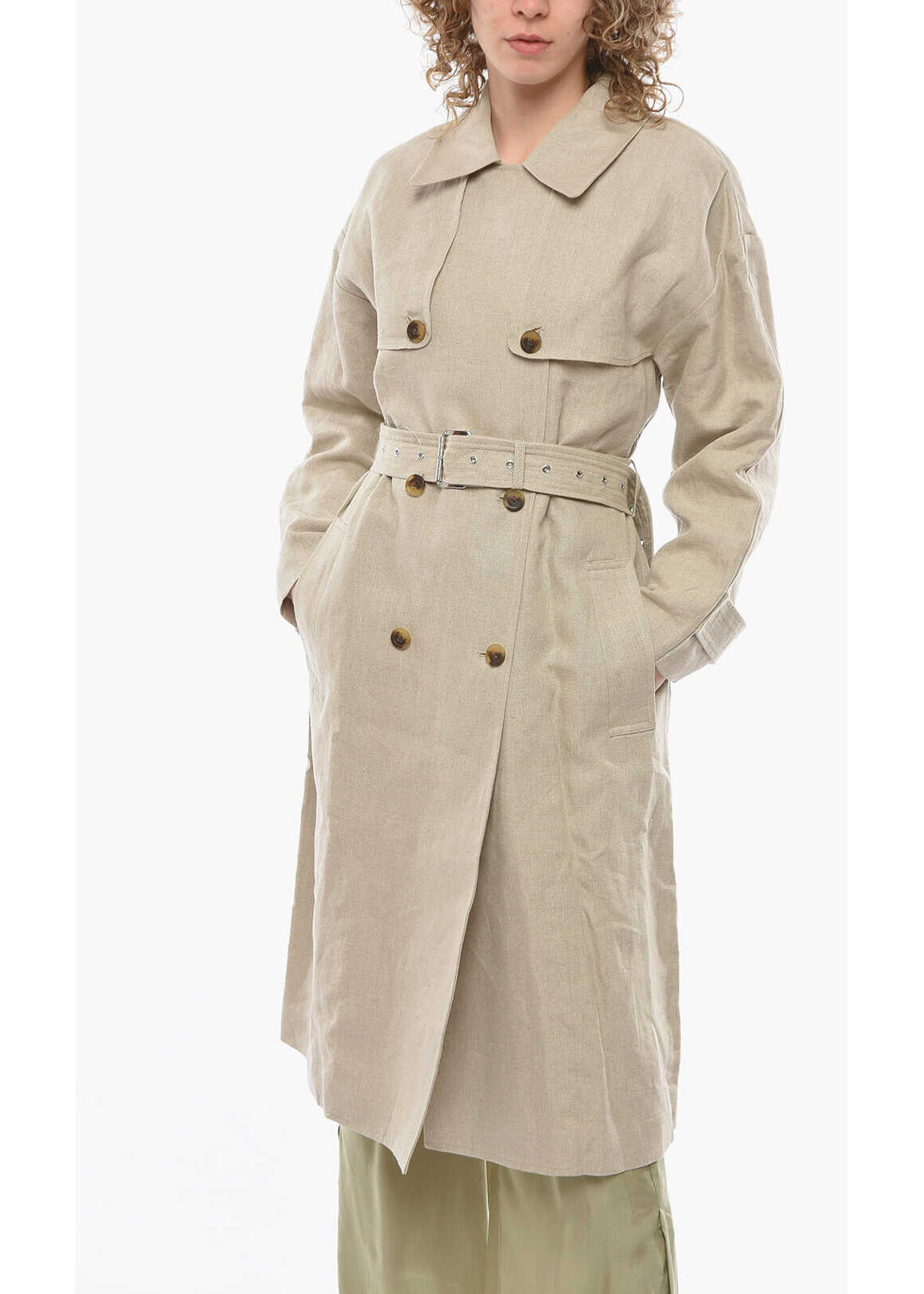 Michael Kors Michael Linen Double Breasted Trench With Belt Beige
