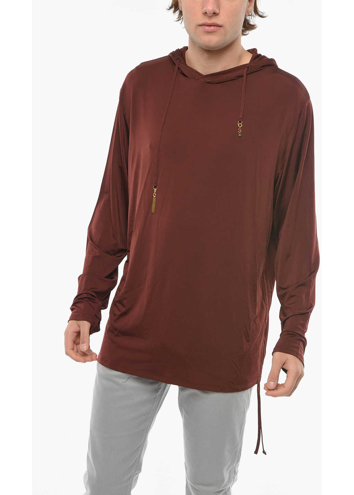 MARINE SERRE Gold Line Golden Charm Viscose Hoodie Burgundy