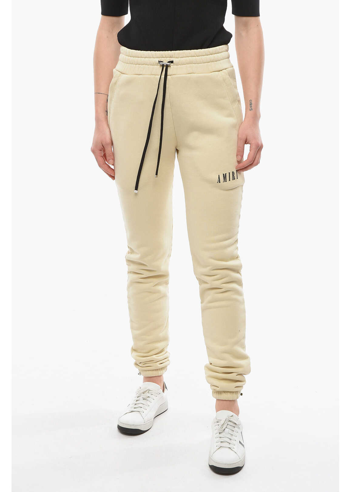 AMIRI Drawstringed Baggy Joggers With Logo Patch Beige