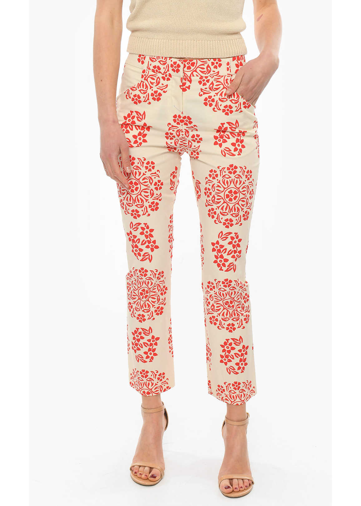 True Royal Floral Patterned Stretch Cotton Pants Red