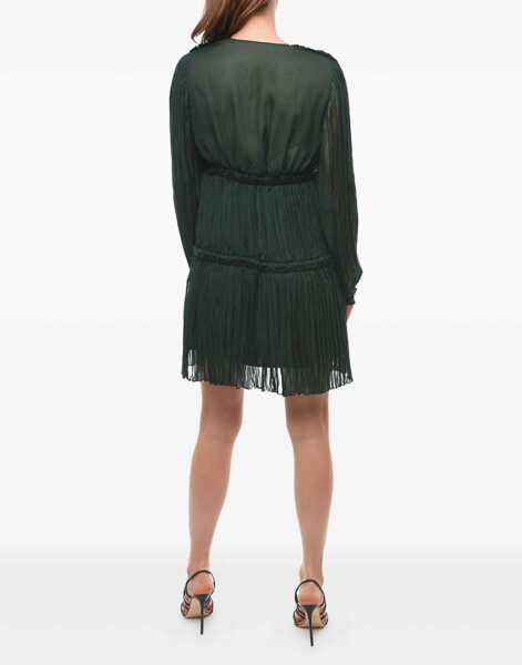 Rochii scurte Lanvin V Neck Silk Accordion Dress Green Femei (BM 9830384) 2