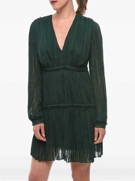 Rochii scurte Lanvin V Neck Silk Accordion Dress Green Femei (BM 9830384) 3