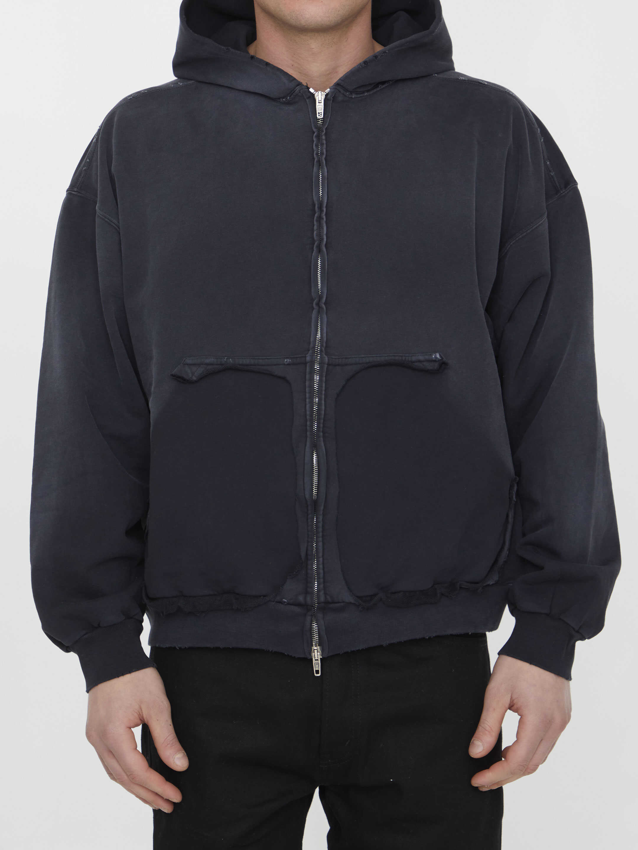 Balenciaga Ripped Pocket Tape Type Hoodie Black