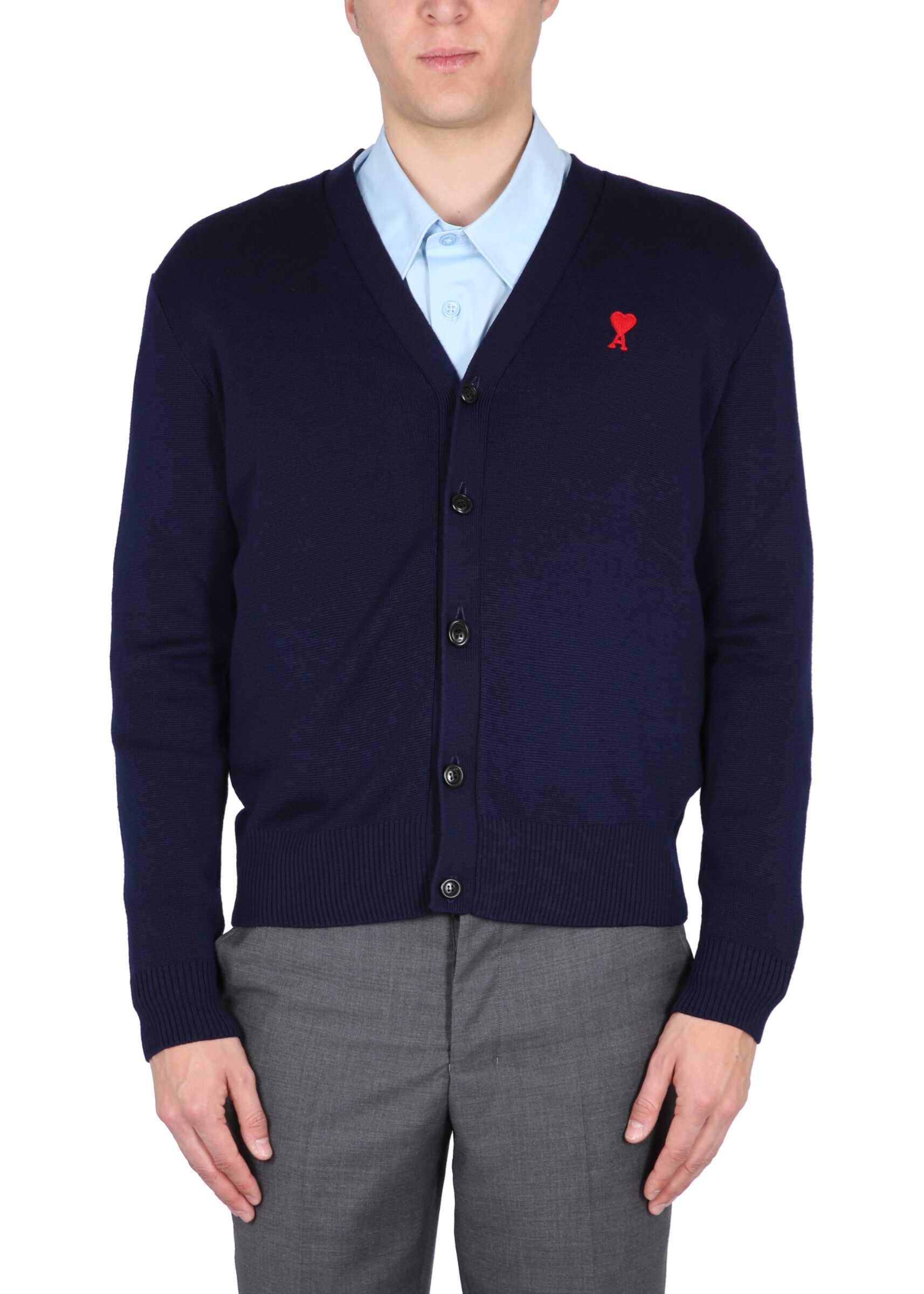 AMI Paris V-Neck Cardigan BLUE