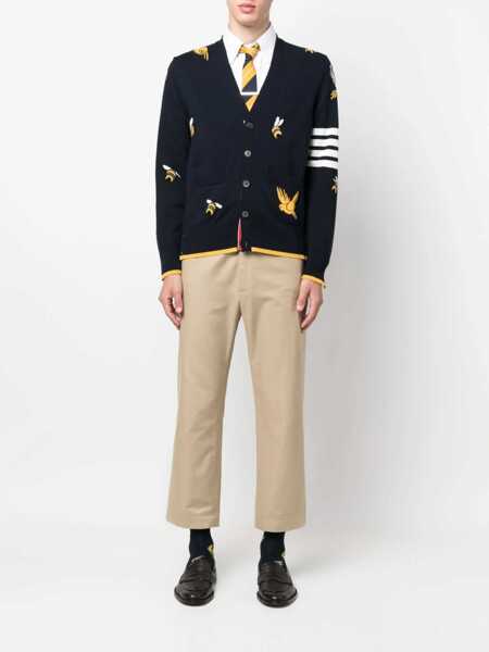 Cardigane Thom Browne Cardigan With Birds And Bees Inlays BLUE Barbati (BM 9832136) 2