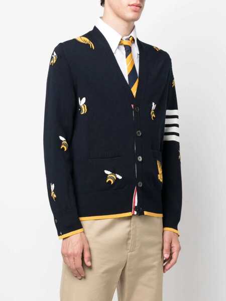 Cardigane Thom Browne Cardigan With Birds And Bees Inlays BLUE Barbati (BM 9832136) 3