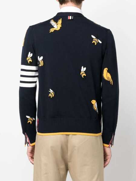 Cardigane Thom Browne Cardigan With Birds And Bees Inlays BLUE Barbati (BM 9832136) 4