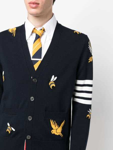 Cardigane Thom Browne Cardigan With Birds And Bees Inlays BLUE Barbati (BM 9832136) 5