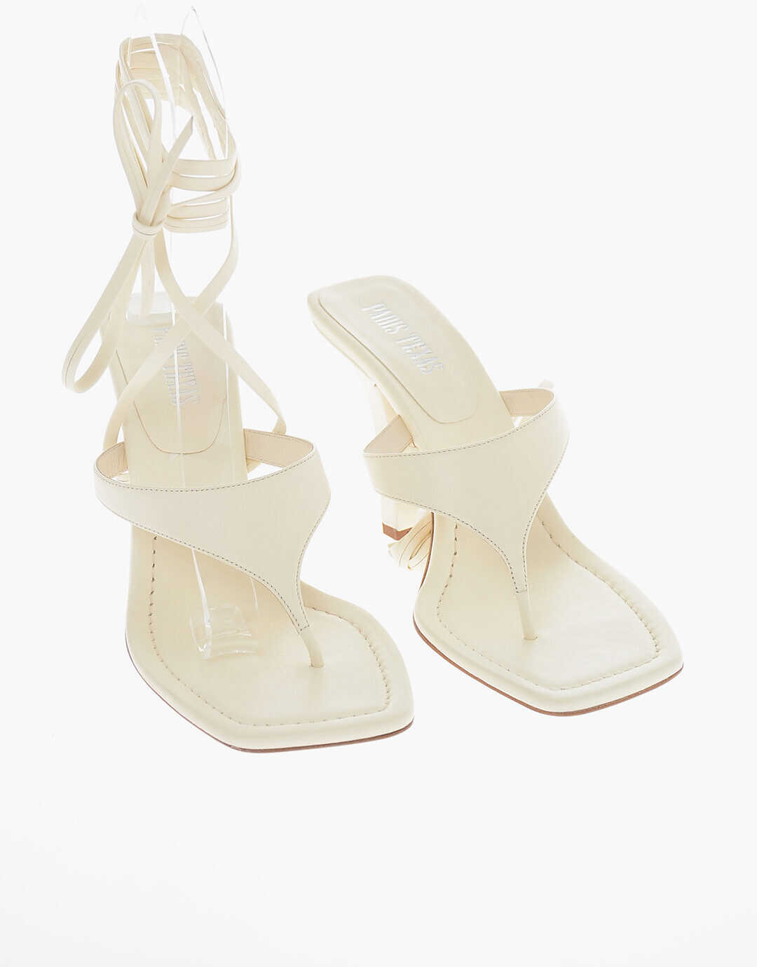 Paris Texas Soft-Leather Iris Thong Sandals With Gladiator-Fastening White