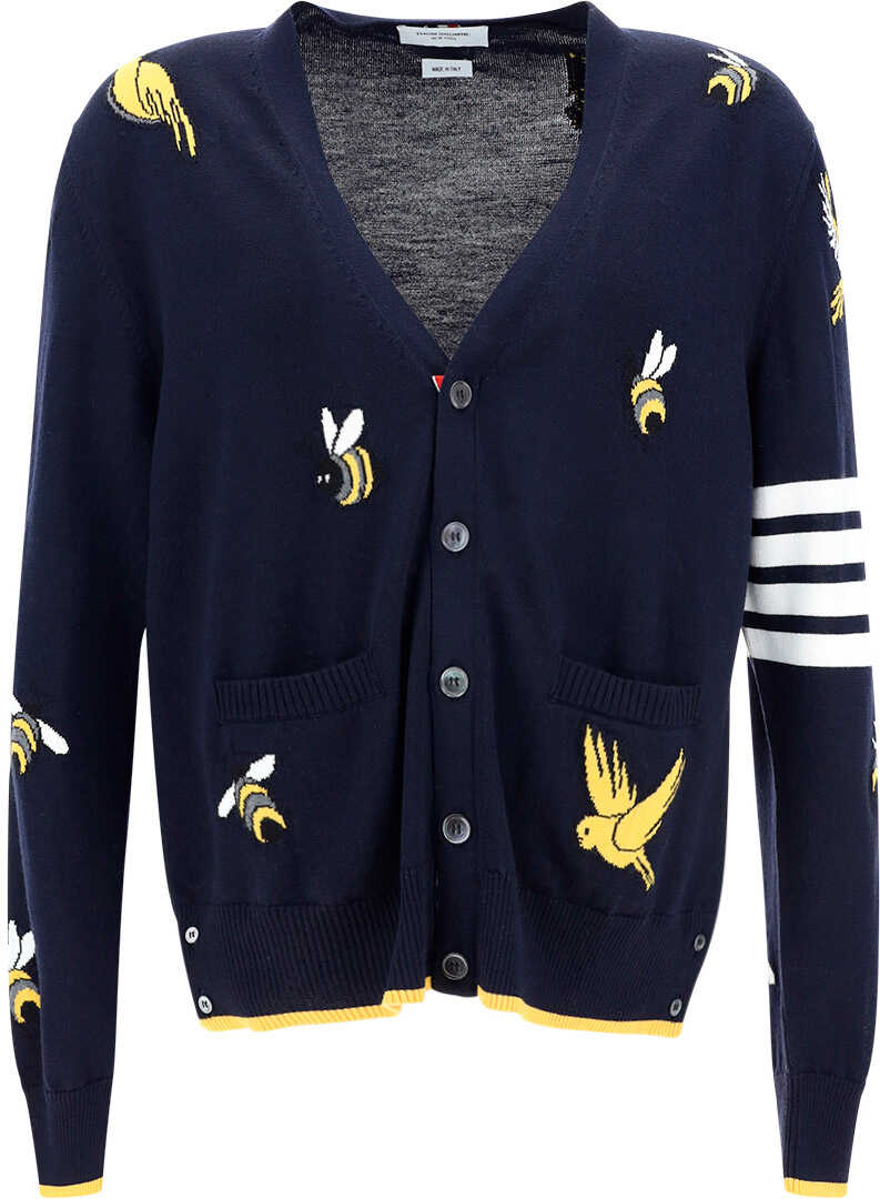 Thom Browne Birds and Bees Cardigan NAVY