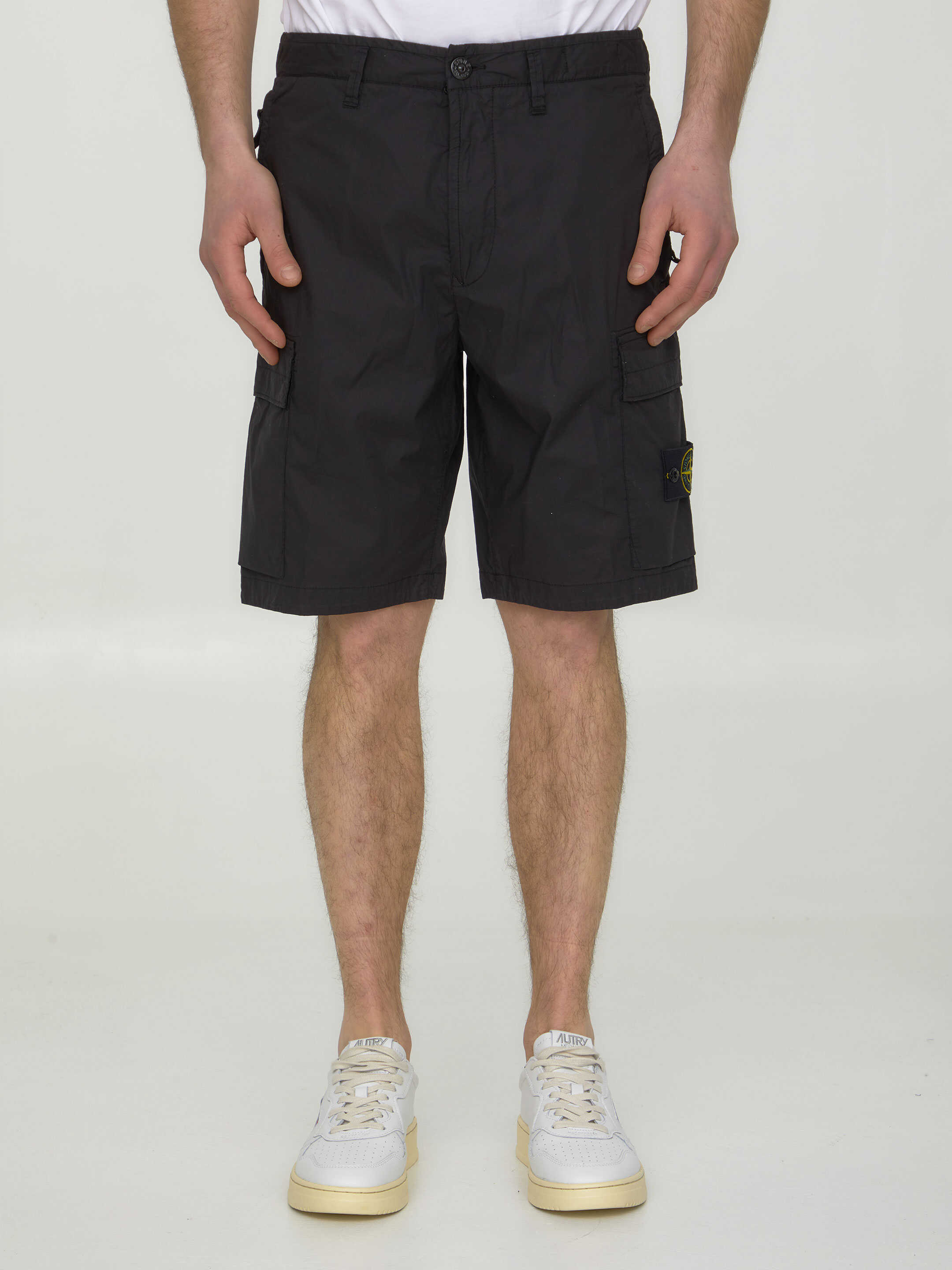 Stone Island Cotton Cargo Bermuda Shorts Black