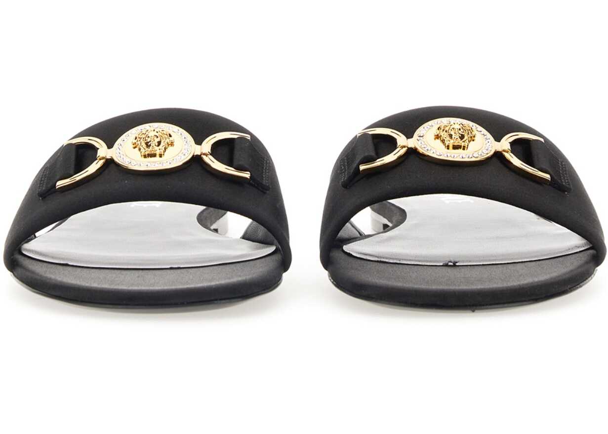 Versace Slide Sandal With Logo BLACK